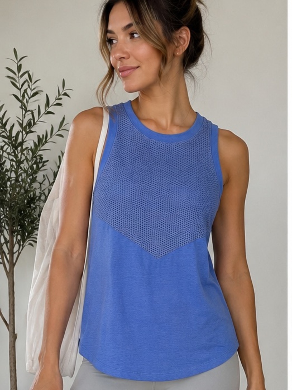 Michael Stars Corn Flower Blue Mesh Panel Sleeveless Tank Top XS